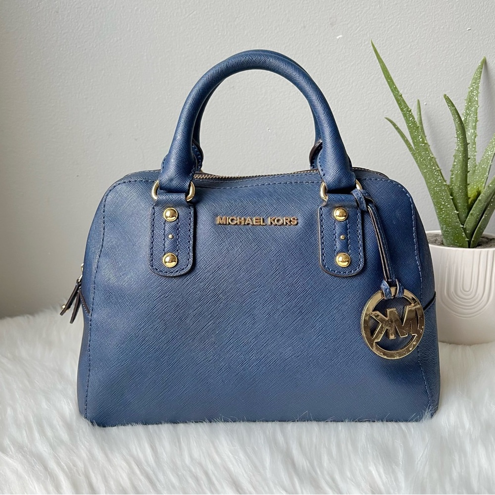 Michael Kors Blue Saffiano Small Satter Calf Handbag